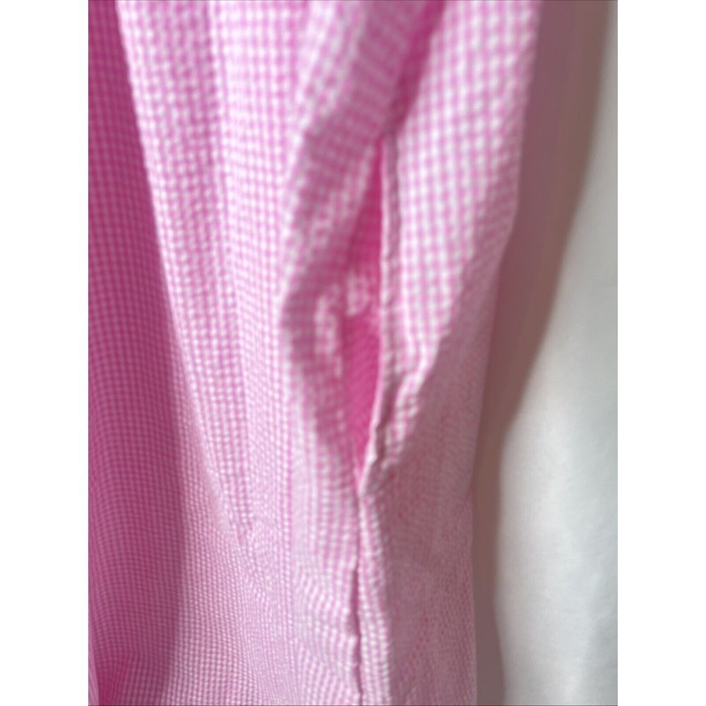 Miss Elaine Seersucker Gingham Checkered Short Sleeve Snap Front Robe Pink S - Picture 7 of 8